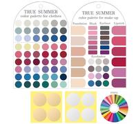 Ultimate 12 Season Personal Color Palette Cards Set,2 Pack Portable Color Template Guide for Clothes & Makeup with Bonus Color Analysis Guide&Bead Ball Chains(True Summer)