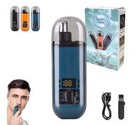 Ultimate 2-in-1 Nose Hair Trimmer - for Effortless, Portable Nose Hair Trimmer Rechargeable, Waterproof & Washable, Groom with Precision, All-Day Comfort, with LED Display (Blue)