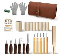 Ultimate 25-Piece Woodworking Kit, Professional Whittling Tools for Beginners & Adults, 11 Carving Knives, 9 Poplar Wood Blocks, Walnut Handles, Stainless Steel Blades & Leather Bag