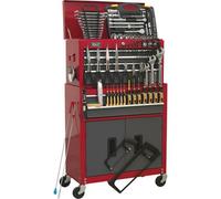 Ultimate 6 Drawer Tool Chest And Rollcab Set With 128 Piece Tool Kit In Red And Grey