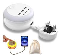 Ultimate 7-in-1 Retractable USB Charging Station with 8-Color Mood Lighting, Travel Essential Multi USB C Power Strip Plug, 6-USB Plug, Portable Charger Station for More Appliances (white)