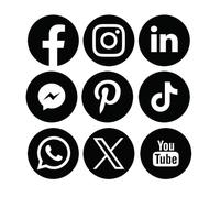 Ultimate 9 Pack Round Black - Social Media 8cm Or 12cm Instagram Facebook X Whatsapp Messenger TikTok YouTube Pinterest Linkedin Self Adhesive Stickers - Business Work Van Shop Sign (12cm Diameter)