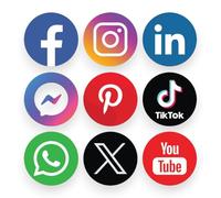 Ultimate 9 Pack Round - Social Media 8CM & 12CM Instagram Facebook X Whatsapp Messenger TikTok YouTube Pinterest Linkedin SELF Adhesive Stickers - Business Work Van Shop Retail Sign (8cm Diameter)