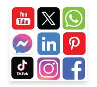 Ultimate 9 Pack - Social Media 8CM & 12CM Instagram Facebook X Whatsapp Messenger TikTok YouTube Pinterest Linkedin SELF Adhesive Stickers - Business Work Van Shop Retail Sign (12cm X 12cm)
