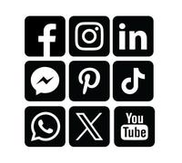 Ultimate 9 Pack Square Black - Social Media 8cm Or 12cm Instagram Facebook X Whatsapp Messenger TikTok YouTube Pinterest Linkedin Self Adhesive Stickers - Business Work Van Shop Sign (12cm Diameter)