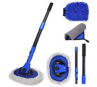 Ultimate Car Wash Brush with Long Handle | 15-Degree Curved Pole Design | Microfiber Brush Head | Adjustable Length | Wide Applications for Car, RV, Truck, Pickup | Car Wash Kit (Blue-Extended)