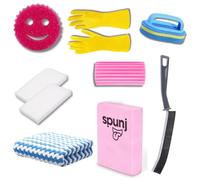 Ultimate Cleaning Bundle - Spunj, Damp Duster Sponge, Narrow Gap Brush, Gloves, Smiley Face, Microfibre Cloth, 2 Magic Sponges, Scrubber with Handle - Complete Cleaning Kit by Kevagh