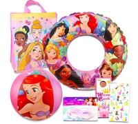 Ultimate Disney Princess Pool Set - 6 Pc Beach Toys Bundle with Inflatable Swim Ring, Beach Ball, Goggles, and Bag Plus Stickers, More | Disney Princess Pool and Beach Gift Set