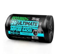 Ultimate Embossed Black Drawstring Bin Liner Bin Bag Refuse Sacks Heavy Duty - 80L Capacity | Made from 98% Recycled Material | 100% Recyclable (2x10 Pack)