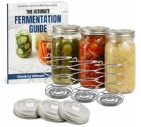 Ultimate Fermentation Kit to Make Probiotic Vegetables: Sauerkraut, Kimchi, Pickles w/FREE Digital Guide, 3 Fermenting Springs & Venting Lids for Easy Pickling in Wide Mouth Mason Jars (Not Included)