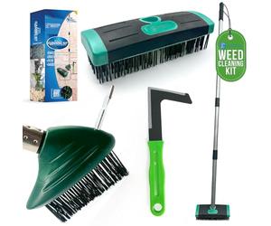 Ultimate Garden Weed Brush Set & Patio Cleaner Includes Metal Wire Broom, Angled Weed Brush with Built In Scraper Tool & Free Handheld Weed Remover Tool, Ideal for Driveway, Garden & Patio Cleaning