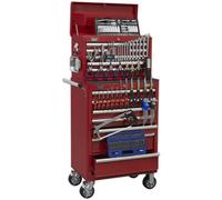 Ultimate Heavy Duty 15 Drawer Tool Chest And Rollcab Bundle With 147 Piece Tool Kit In Red