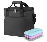 Ultimate Insulated Cooler Bag with Free 3Pcs Ice Packs - Dual-Compartment Waterproof Lunch Bag for 24 Cans - Perfect for Beach, Travel, Work, Picnic | Leak-Proof & 20 Hours Cooling (Black)