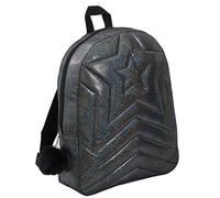 Ultimate Kids Girls School College Quilted Black Glitter Shimmer Backpack Bag + Pom Pom zip