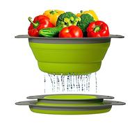 Ultimate Kitchen Strainers Set of 2 - Collapsible Silicone Colanders For Easy Storage by Comfify - Use with Pasta & Veggies or as a Fruit or Berry Bowl with Strainer - Irreplaceable for Campers -Green