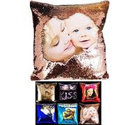 Ultimate-Line Personalised Sequin Cushion Cover Magic Reveal Printed Photo Gift Custom Made 16'' COVER ONLY (SKY/WHITE)
