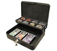 Ultimate Lockable 12" Cash Box - Steel Money Organiser With Note Compartments & 8 Section Coin Tray - H9 X W30 X D24Cm, Black