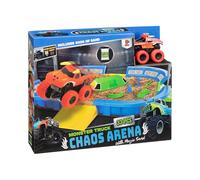 Ultimate Monster Truck Arena Playset 33pc with Magic Sand, Off-Road Racing Track Set with Stunt Obstacles, Indoor Adventure Crush Yard for Kids Ages 3+, Sensory Play Vehicle Toys, H41 x W10 x D34.2