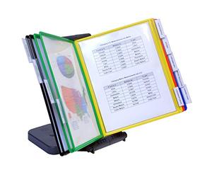 Ultimate Office AdjustaView 10-Pocket Desk Reference Organizer with Easy-Load Pockets and Compact Weighted Base for Maximum Stability (Colored Pockets)