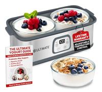 Ultimate Probiotic Yogurt Maker with Adjustable Time & Temp Control - Make Trillions of Live Probiotics with Two 1-Quart Containers for Larger Batches - Greek Yogurt Maker