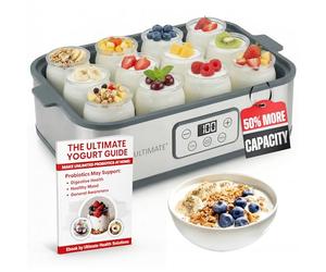 Ultimate Probiotic Yogurt Maker XL - Adjustable Time & Temperature Control - 50% More Capacity with 12 x 6oz Yogurt Jars - Make Trillions of Probiotics for Gut Health - ULTIMATE LIFETIME WARRANTY