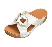 Ultimate Slip On Toe Design for Casual Beach Outfit - Summer Slip On Sandals with Wedge Heel for Relaxed Days and Outdoor Activities, White, 8 UK