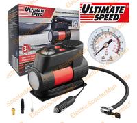 Ultimate Speed 12V Car Tyres Mini Air Compressor With LED Light + 3 Adaptors