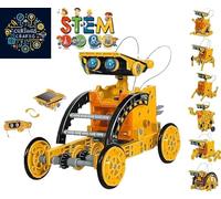 Ultimate STEM Science & Engineering Kit: 12-in-Solar Powered Robotics Construction Set - Educational DIY Building Toy, Best Science Kits for Kids Age 8- Yellow