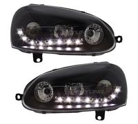 Ultimate Styling Black Inner Projector Headlights With LED Daytime Running Lights Boxed Pair Compatible with VW Golf Mk5 2003-2009 Hatchback Models