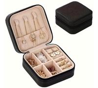 Ultimate Things Small Black Travel Jewellery Box Organizer with Zip Fastener Portable Jewelry Storage Case for Rings, Earrings & Bracelets