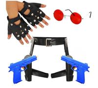 Ultimate Tomb Explorer Accessory Set - 5-Piece Kit with Dual Thigh Holsters, Toy Props, Studded Fingerless Gloves, and Red Round glasses - Perfect for Cosplay, Halloween - Adults Fancy Dress Costume
