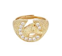 Ultimate Waterproof Gold Plated Horseshoe Ring: Adjustable Size 10 & Beyond, 20mm Top Width, 13g Weight - Sparkling Stones, Luxury Men's Jewellery for Every Occasion
