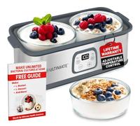 Ultimate Yoghurt Maker Pro with Adjustable Time & Temperature Control, Make Trillions of Live Bio Cultures, Easy to Use Machine with Two 0.9 Liter Containers for Large Batches, FULL LIFETIME WARRANTY