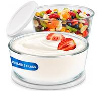 Ultimate Yogurt Containers 2 Pack, Make More Yogurt with 1-Quart Glass Containers (4 Cup), 100% BPA Free, Durable & Oven Safe Round Bowl Set with Lids, Perfect for Food Storage & Meal Prep