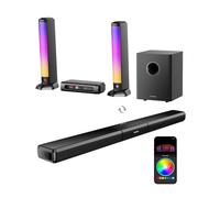 ULTIMEA 5.1ch Sound Bar w/Dolby Atmos, Surround Sound System Soundbar for Smart TV with Subwoofer, Detachable PC Soundbar with RGB Light, App Control, 320W Peak Power, HDMI eARC/OPT/AUX/BT, Apollo S80