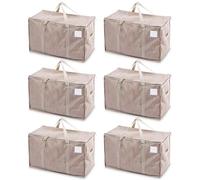 Ultimo Designs Heavy-Duty Oversized Oxford Fabric Storage Bags with Zip & Clear Tag Pocket - Water-Resistant, Durable Organizer for Moving, Clothes, Laundry, Packing & Storage (Sand, 6 Pack)