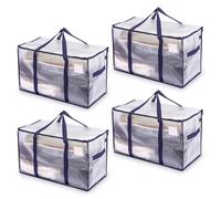 Ultimo Designs Heavy-Duty Oversized Storage Bags with Zip & Clear Tag Pocket - Water-Resistant, Durable Organizer for Moving, Clothes, Laundry, Packing & Home Storage (Clear, 4 Pack)
