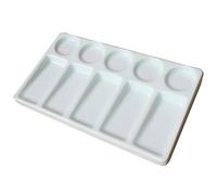 ULTNICE Rectangular Ceramic Palette 7.6 X 4.3 Inch Watercolour Mixing Tray with 5 Round and 5 Rectangular Wells Leak Proof for Watercolor Gouache Oil Painting Supplies