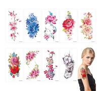 ULTNICE Temporary Flower Tattoo Stickers 9 Sheets Waterproof Body Art with Peony Lotus Cherry Blossoms for Women Festival Party Beach