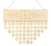 ULTNICE Wooden Birthday Calendar Plaque Family Friends Hanging Reminder Board with 50 Heart Tags for Home Decoration