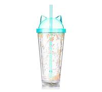 Ultra 1 Blue Cat Ears LED Flashing Plastic Drinking Glasses LED Light Bar Water Glasses Plastic Tumblers Adults Children Beer Glass Cocktail Glass Light Up Glasses Drinking One Pint Tumbler