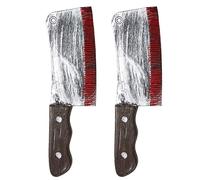 Ultra 2 Halloween Cleavers Bloody Plastic Fake Blood No Sharp Edges | Long,Slasher,Chopping,Weapon,Pretend,Cosplay,Novelty,LARP Dressing Up,Weapons, Swords,Cleaver,Bloodied,Realistic,Fancy Dress