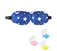 Ultra 3D Soft Contoured Light Blocking Eye Mask Blackout Men Women Children Travel Sleep Blindfold Comfortable Design Adjustable Sleeping (Moon and Stars, Pack of 5 Masks Plus 5 Set of Earplugs)