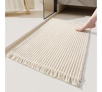 Ultra-Absorbent Fringed Bath Mat for Kitchen - Quick-Dry Non-Slip Entrance Rug Washable 40x60cm - Stylish Beige Woven Design for Home Entryway