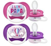 Ultra Air Philips Avent Dummies for 6 to 18 Months Orthodontic and BPA (Pack of 2) + steriliser/Carry Bag SCF080/04, Pink & Purple
