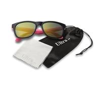 Ultra Black Kids Sunglasses with Pink Arms - UV400 Protection Retro Classic Style Shades for Boys & Girls - Includes Carry Pouch and Glasses Cloth