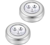 Ultra Bright LED Push Plastic Lights, (6.5cm x 6.5cm x 2cm) Pack of 2 - Battery Operated, Ideal for Cupboards, Garages, Under-Shelf Lighting, White