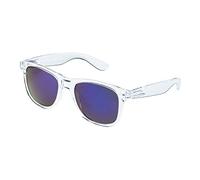 Ultra - Clear Frame Sunglasses UV400 - Transparent Retro Unisex Mirrored Fashion Glasses for Men & Women with Spring Hinges & Pouch - Midnight Blue Lenses
