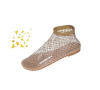 Ultra Comfortable Shiny Gem Mesh Flats, Ballet Flats for Women Mesh Mary Jane Flat for Women Breathable Glittery Stretchy Net Shoes (Nude,37EU)
