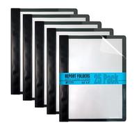 Ultra Durable Clear Front Report Covers, 25 Per Box, Letter Size, Black, Poly Back Cover, with Fasteners, Lay Flat, by Better Office Products, Box of 25
